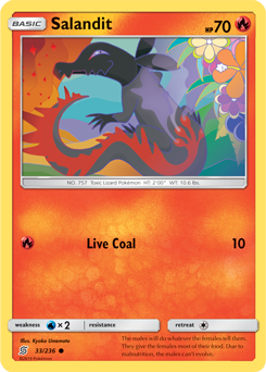 Common Pokémon card Salandit 33/236 from Unified Minds expansion