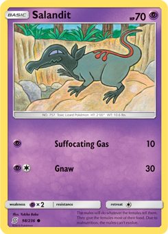 Common Pokémon card Salandit 98/236 from Unified Minds expansion