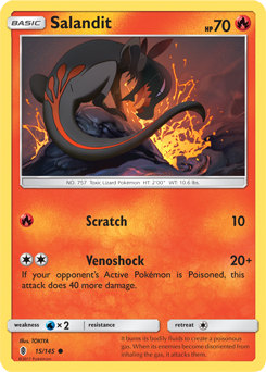 Common Pokémon card Salandit 15/145 from Guardians Rising expansion