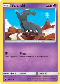 Common Pokémon card Salandit 46/111 from Crimson Invasion expansion