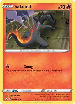 Common Pokémon card Salandit 27/202 from Sword & Shield expansion