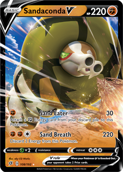 Ultra rare V Pokémon card Sandaconda V 108/192 from Rebel Clash expansion