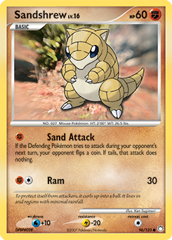 Common Pokémon card Sandshrew 96/123 from Mysterious Treasures expansion