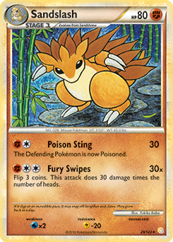 Rare Pokémon card Sandslash 29/123 from HeartGold SoulSilver expansion