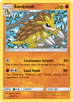 Rare Pokémon card Sandslash 84/214 from Unbroken Bonds expansion