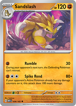 Uncommon Pokémon card Sandslash 28/165 from 151 expansion