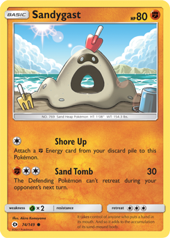 Common Pokémon card Sandygast 74/149 from Sun & Moon expansion