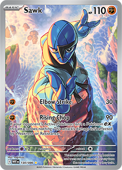 Illustration rare Pokémon card Sawk 130/86 from White Flare expansion