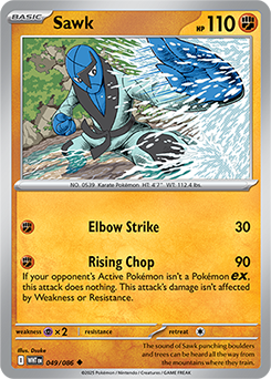Uncommon Pokémon card Sawk 49/86 from White Flare expansion