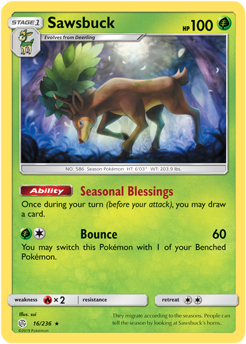 Sawsbuck 16/236 Pokémon card from Cosmic Eclipse for sale at best price