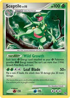 Rare holo Pokémon card Sceptile 8/106 from Great Encounters expansion