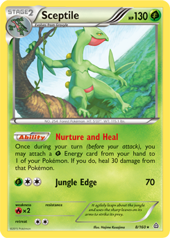 Rare Pokémon card Sceptile 8/160 from Primal Clash expansion