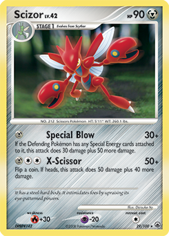 Rare Pokémon card Scizor 29/100 from Majestic Dawn expansion