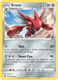 Rare Pokémon card Scizor 128/192 from Rebel Clash expansion
