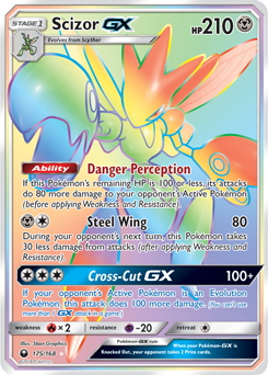 Secret Rainbow GX Pokémon card Scizor GX 175/168 from Celestial Storm expansion
