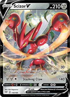Ultra rare V Pokémon card Scizor V 118/189 from Darkness Ablaze expansion