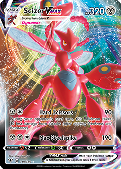Ultra rare VMAX Pokémon card Scizor VMAX 119/189 from Darkness Ablaze expansion