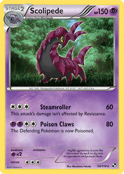 Rare Pokémon card Scolipede 54/114 from Black & White expansion