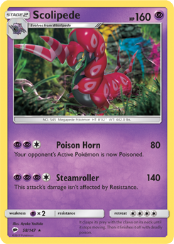 Scolipede 58/147 Pokémon card from Burning Shadows for sale at best price