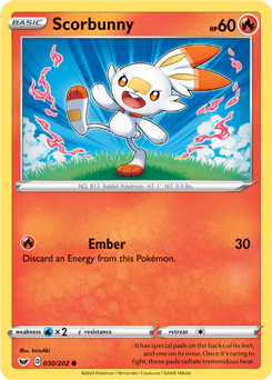 Common Pokémon card Scorbunny 30/202 from Sword & Shield expansion