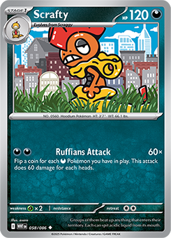 Uncommon Pokémon card Scrafty 58/86 from White Flare expansion