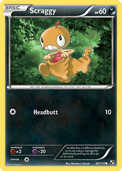 Common Pokémon card Scraggy 68/114 from Black & White expansion