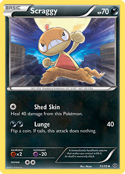 Uncommon Pokémon card Scraggy 73/99 from Next Destinies expansion