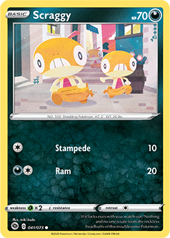 Common Pokémon card Scraggy 041/073 from Champion s Path expansion