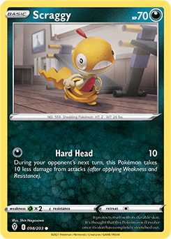 Common Pokémon card Scraggy 98/203 from Evolving Skies expansion