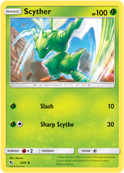 Uncommon Pokémon card Scyther 5/68 from Hidden Fates expansion