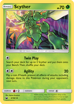 Uncommon Pokémon card Scyther 4/168 from Celestial Storm expansion