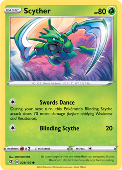 Common Pokémon card Scyther 4/192 from Rebel Clash expansion