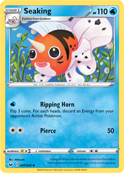 Uncommon Pokémon card Seaking 47/202 from Sword & Shield expansion