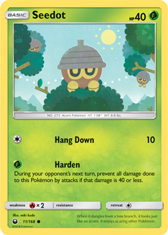 Common Pokémon card Seedot 11/168 from Celestial Storm expansion