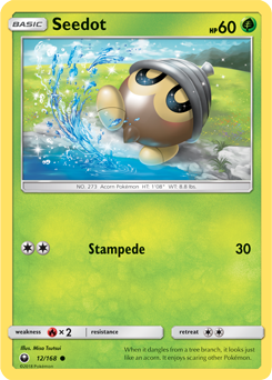 Common Pokémon card Seedot 12/168 from Celestial Storm expansion