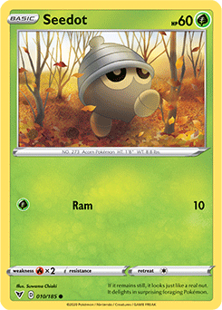 Common Pokémon card Seedot 010/185 from Vivid Voltage expansion