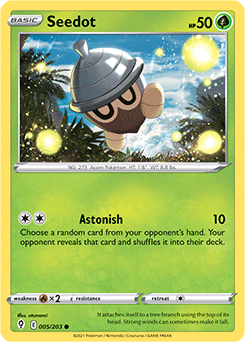 Common Pokémon card Seedot 5/203 from Evolving Skies expansion