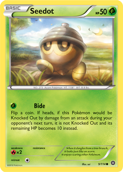 Common Pokémon card Seedot 9/114 from Steam Siege expansion