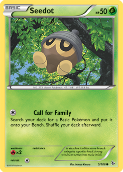 Common Pokémon card Seedot 5/106 from Flashfire expansion