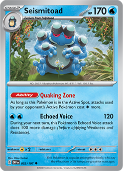 Seismitoad 52/197 Pokémon card from Obsidian Flames for sale at best price