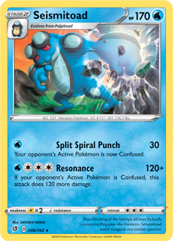 Rare Pokémon card Seismitoad 46/192 from Rebel Clash expansion