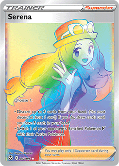 Rainbow Trainer Pokémon card Serena 207/195 from Silver Tempest expansion