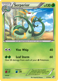 Rare holo Pokémon card Serperior 5/114 from Black & White expansion