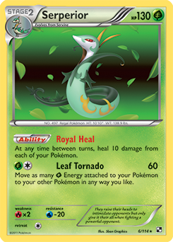 Rare holo Pokémon card Serperior 6/114 from Black & White expansion