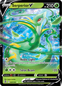 Ultra rare V Pokémon card Serperior V 007/195 from Silver Tempest expansion