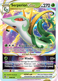Ultra rare VSTAR Pokémon card Serperior VSTAR 008/195 from Silver Tempest expansion