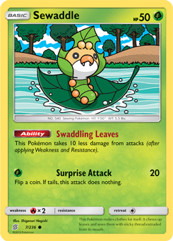 Common Pokémon card Sewaddle 7/236 from Unified Minds expansion
