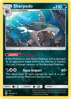 Rare holo Pokémon card Sharpedo 82/149 from Sun & Moon expansion