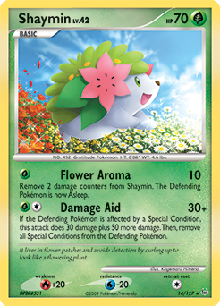 Rare holo Pokémon card Shaymin 14/127 from Platinuim expansion