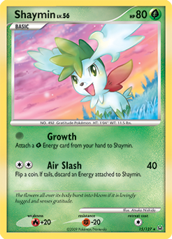 Rare holo Pokémon card Shaymin 15/127 from Platinuim expansion